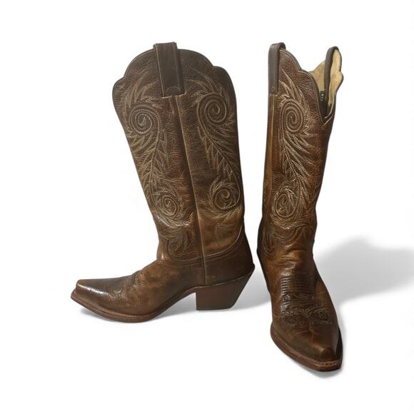Justin L4332 Brown Damiana Cow Snipped Toe Western Boots Women Sz 7B Embroidered - Picture 3 of 9